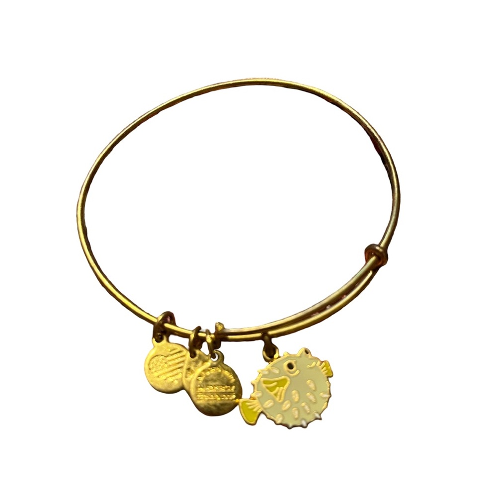 Alex and Ani Gold Tone Puffer Fish Charm Bangle Bracelet